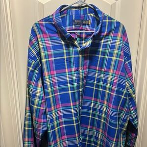 Polo by Ralph Lauren Blue and Pink Casual Button Down Shirt